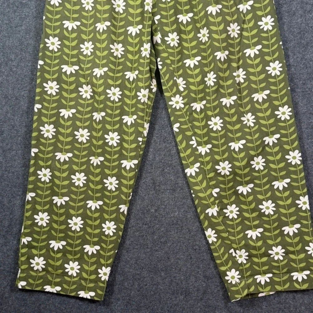 Big Bud Press Trousers XS Green Floral Daisy Print High Waist Pants NWOT